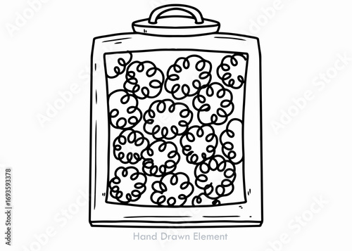 Hand drawn icon of Indonesian side dish crackers tin on white background