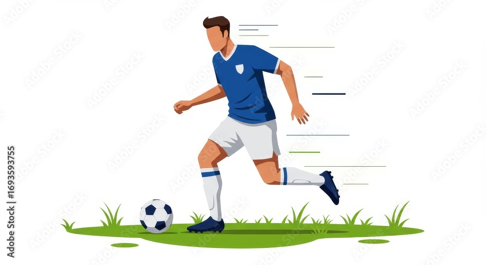 Obraz premium Soccer Player Illustration in Yellow Jersey Dribbling Ball , Sports Vector Art for Football Fans and Team Spirit