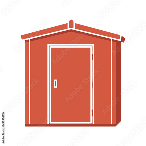 Simple red garden storage shed with door front view vector illustration vector