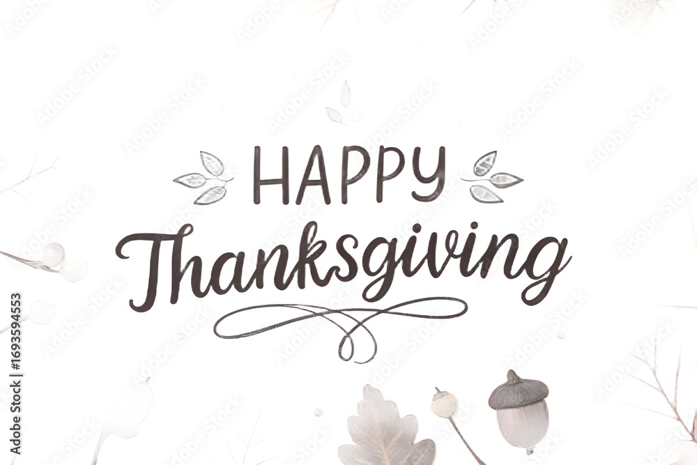 Obraz premium Elegant happy thanksgiving greeting card with acorn isolated on white background