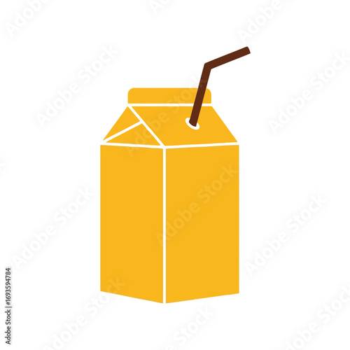 Orange juice carton drink with straw refreshing beverage for kids and adults vector