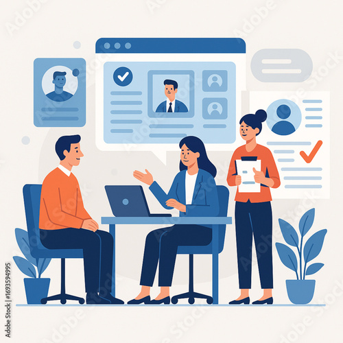 Flat Vector Illustration of Human Resources and Recruitment