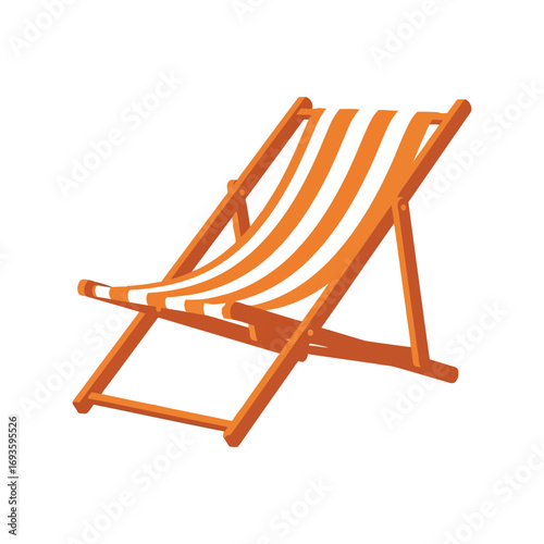 Striped orange and white canvas beach chair foldable wooden frame isolated vector