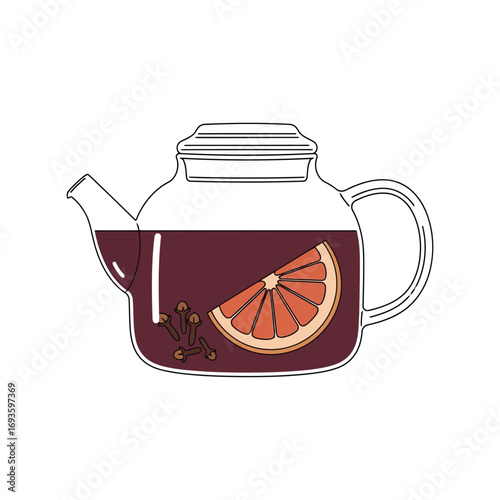Refreshing fruit infused herbal tea in glass teapot citrus slice drink refreshment vector