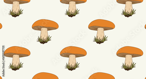 Autumn harvest pattern of delicious orange mushrooms ready for cooking and foraging adventures