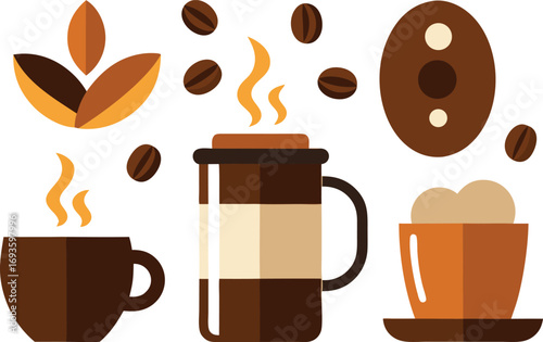 National coffee day collection vector graphics featuring coffee beans cups and drinks