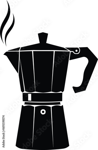 Black and White Moka Pot Illustration Brewing Coffee