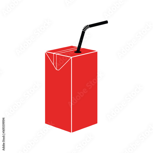 Red juice box with straw simple clean beverage packaging drink container vector
