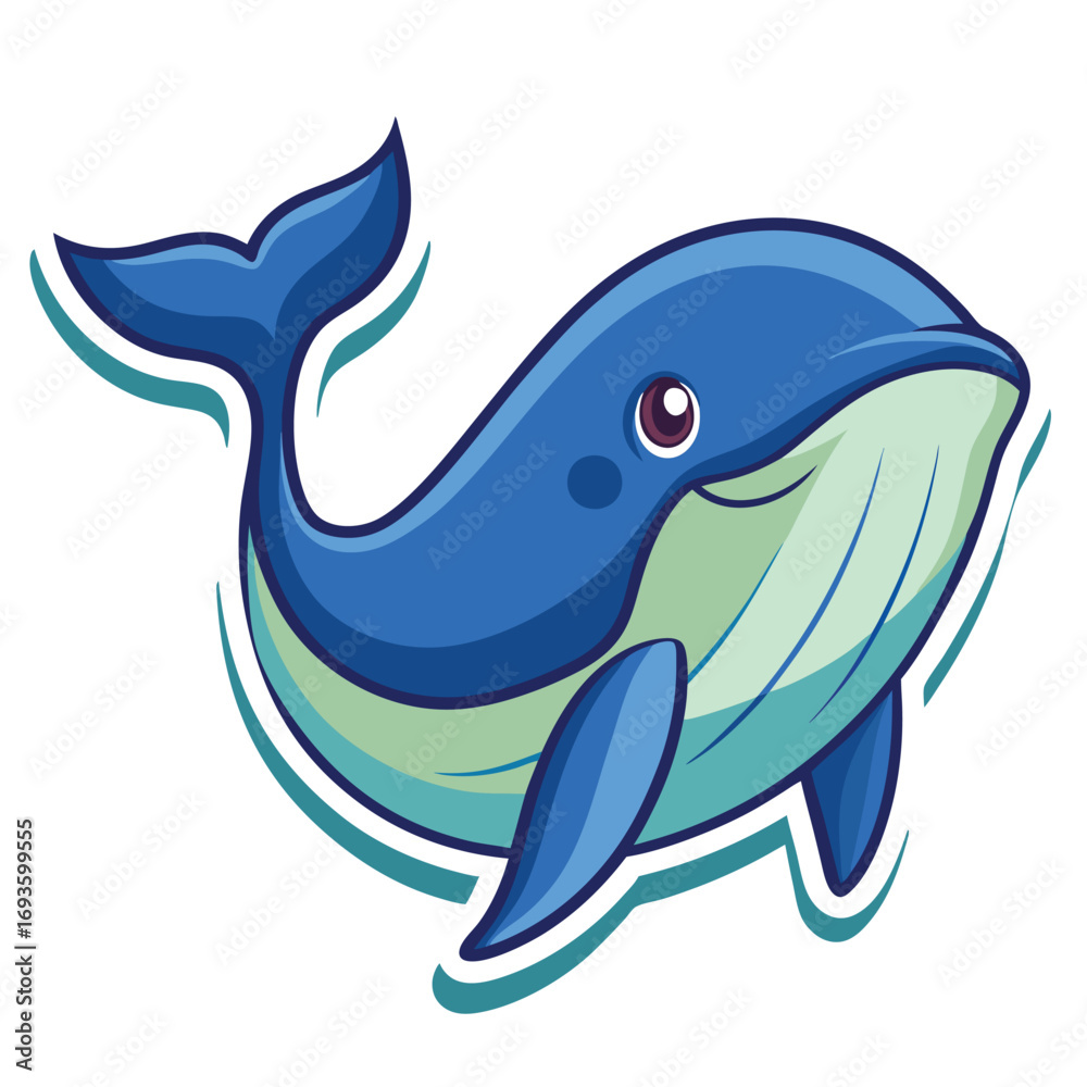 Fototapeta premium Cute cartoon blue whale illustration