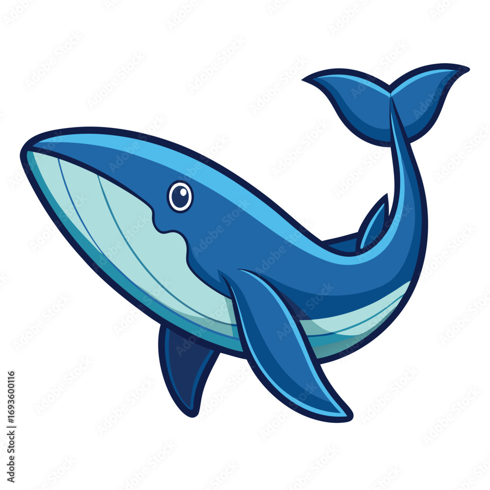 Fototapeta premium Charming cartoon blue whale illustration