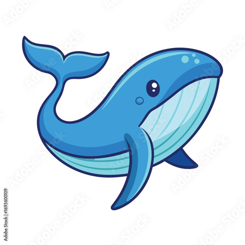Cute cartoon blue whale swimming in the ocean