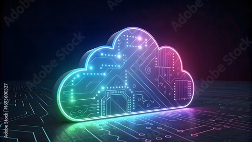 Colorful Cloud Computing Technology Concept with Circuit Patterns