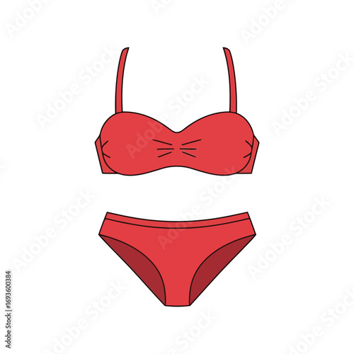 Vibrant red bikini set summer beachwear fashion swimsuit apparel vector illustration vector