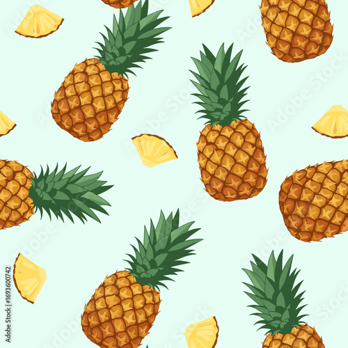 Delicious tropical pineapple slices and whole fruits pattern for summer fun and refreshment
