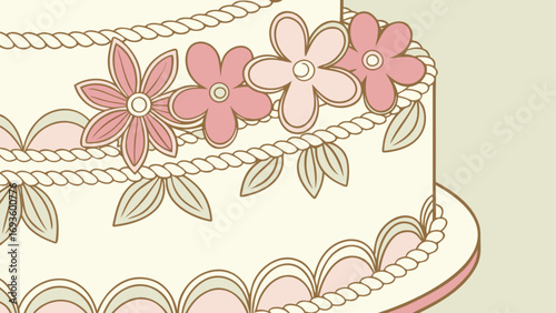 Elegant floral wedding cake design with pink flowers and delicate rope icing for celebration parties