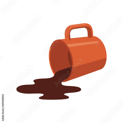 Orange coffee mug spilling dark liquid creating abstract splash shape vector