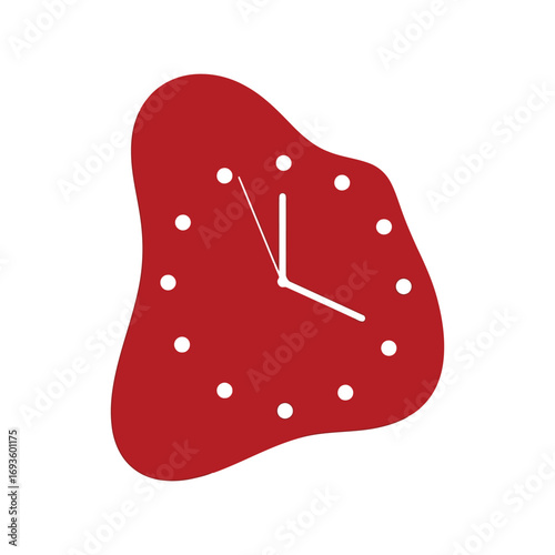 Abstract red organic shaped wall clock with modern minimalist design vector