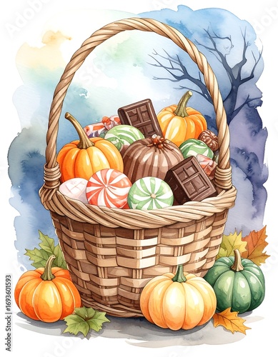 Halloween candy basket with pumpkins
