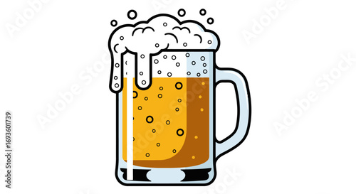 Illustrative Beer Mug Design for Pub Promotion, Brewery Advertising, and Beverage Menu Enhancement, Suitable for Digital Marketing and Print Media Campaigns