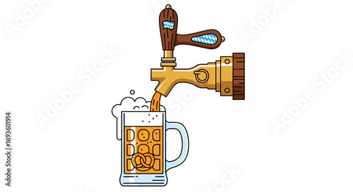 Refreshing beer pouring from tap into glass mug illustration, perfect for bar promotions, brewery designs, or drink-themed creative projects.