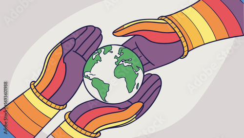 Hands holding earth globe vector illustration for environment and sustainable development concept art