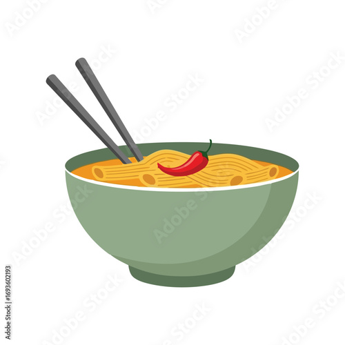 Delicious asian noodle soup with chopsticks fresh ingredient food illustration vector
