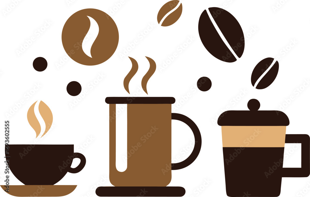Obraz premium Vector illustration of coffee cups and beans national coffee day celebration elements