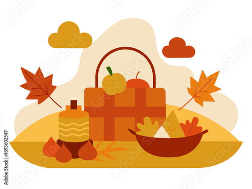 vintage autumn picnic without person and face illustration