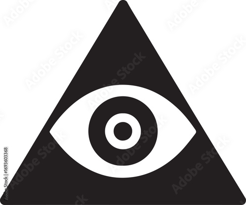 Eye inside triangle vision concept silhouette vector icon, abstract symbol, mystery, focus, perception design.