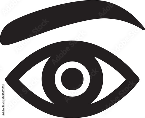 Eye with eyebrow flat design silhouette vector icon, minimalistic style, beauty, vision, cosmetic illustration.