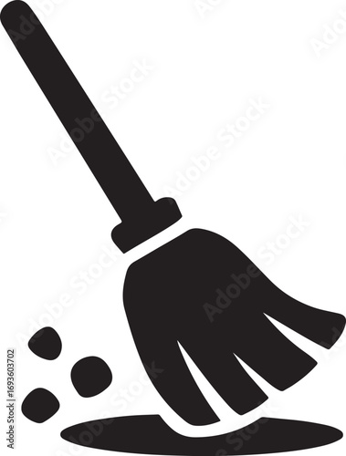 Broom sweeping silhouette vector icon, cleaning, tidy, hygiene, household, sweep, home maintenance design.