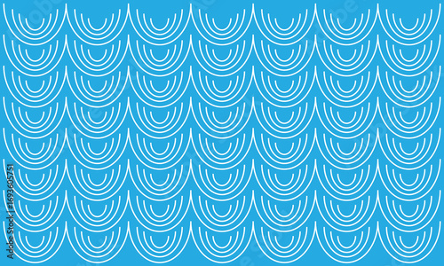 Seamless pattern of white concentric arcs on a bright blue background vector abstract