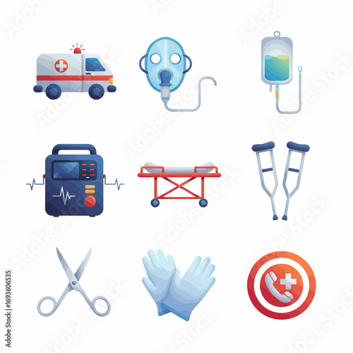 Isometric Icon Set: Healthcare and Medical Equipment. Flat Design.