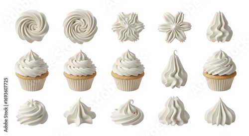 Variety of White Cream Swirls and Decorations | Icing Elements for Cake Decorating, Dessert Presentation and Pastry Designs	