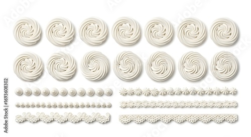 Variety of White Cream Swirls and Decorations | Icing Elements for Cake Decorating, Dessert Presentation and Pastry Designs	