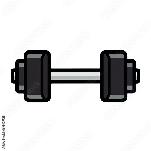 Simple cartoon illustration of a black dumbbell, fitness equipment.