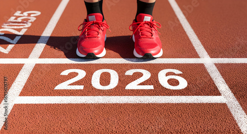 Ready to sprint into 2026 with vibrant red shoes on a track, setting new goals