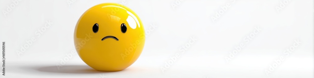 Fototapeta premium Sad Yellow Emoji Ball on White Background with Expression of Unhappiness
