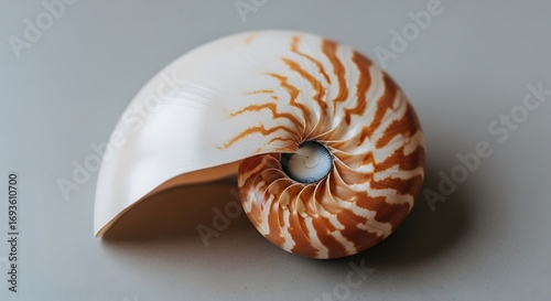 Elegant nautilus shell revealing its chambered structure and captivating spiral symmetry capturing the timeless beauty