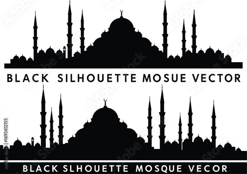 Istanbul Hagia Sophia and Blue Mosque Silhouettes: A Vector Illustration Set of Famous Turkish Landmarks for Travel and Cultural Content.