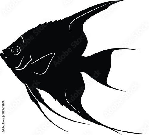 Elegant silhouette of a freshwater Angelfish. A beautiful and graceful vector for aquarium branding, pet store logos, and sophisticated designs.