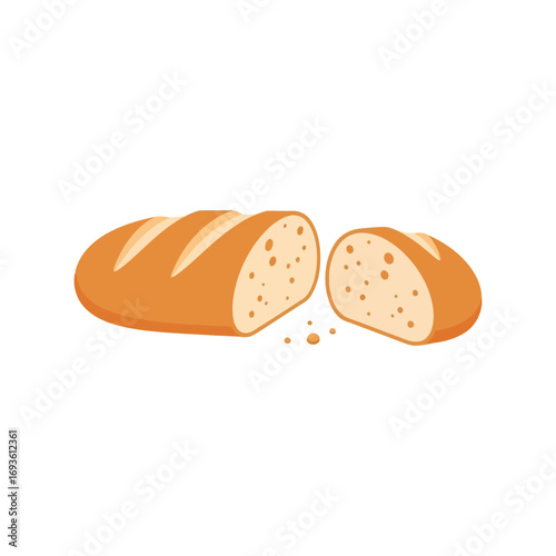 Freshly baked crusty loaf of bread sliced in half isolated on white vector