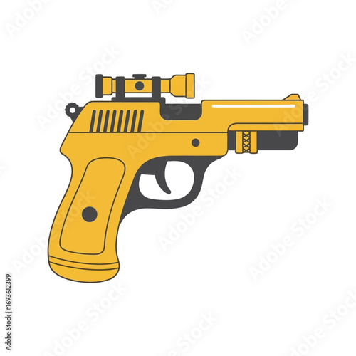 Golden pistol with red dot sight modern handgun weapon firearm military tactical gear vector