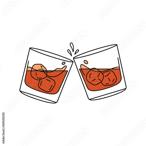 Cheers celebration toast two glasses whiskey beverage cheers vector