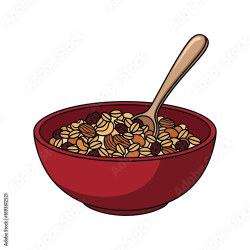 Healthy breakfast bowl with spoon delicious granola cereal mix nutrition food vector