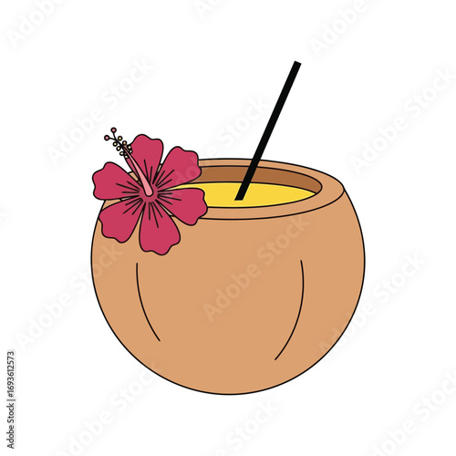 Tropical coconut drink hibiscus flower refreshing beverage summer vacation vector
