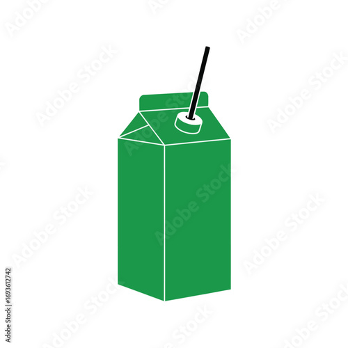 Green juice box carton with straw simple flat design healthy beverage drink container vector