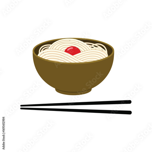 Delicious japanese ramen noodles bowl with chopsticks isolated simple illustration vector