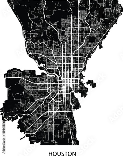 Detailed black and white street map of Manhattan, New York City. A classic and sophisticated vector for prints, posters, and NYC-themed designs.