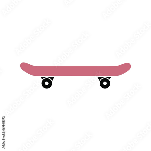 Simple flat design pink skateboard isolated on for youth lifestyle and sports vector